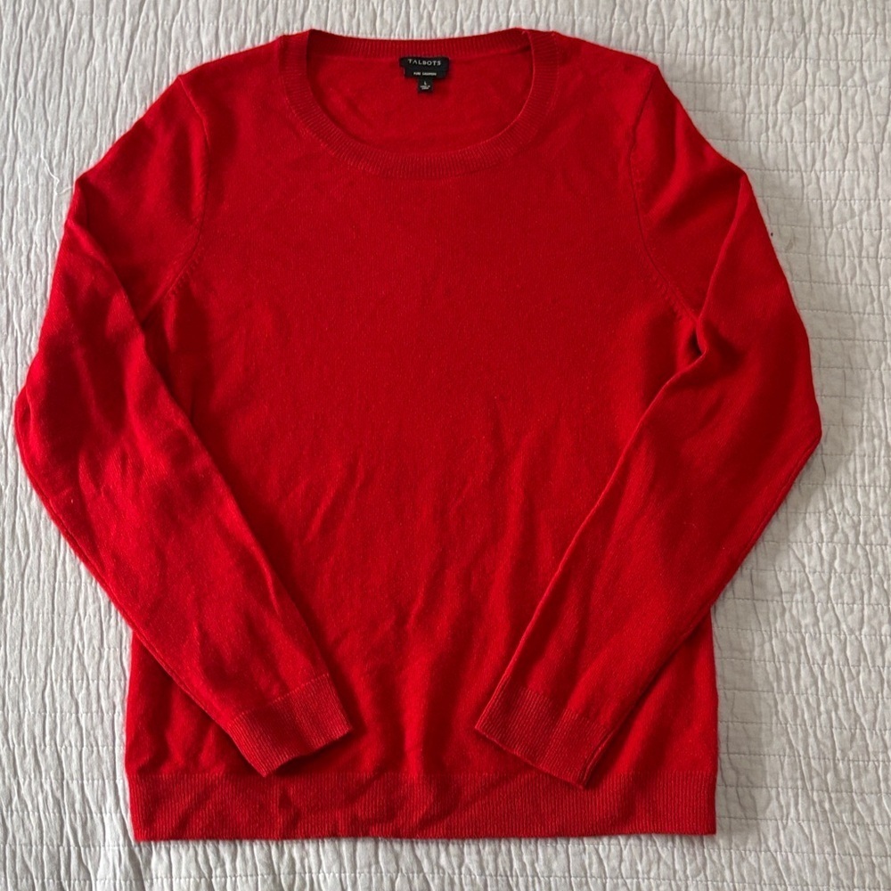 Talbots Red 100% Pure Cashmere Crewneck Long Sleeve Sweater - Large